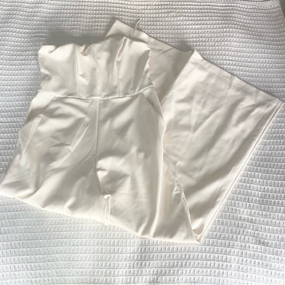 Express cream strapless wide leg jumpsuit size Large